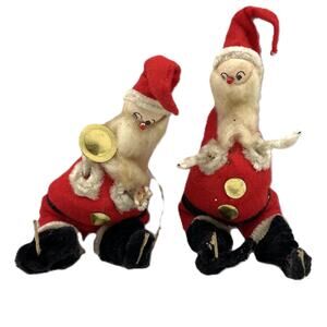 Lot of 2 Red Nose Santa Claus Christmas Tree Ornaments Original Felt Suit